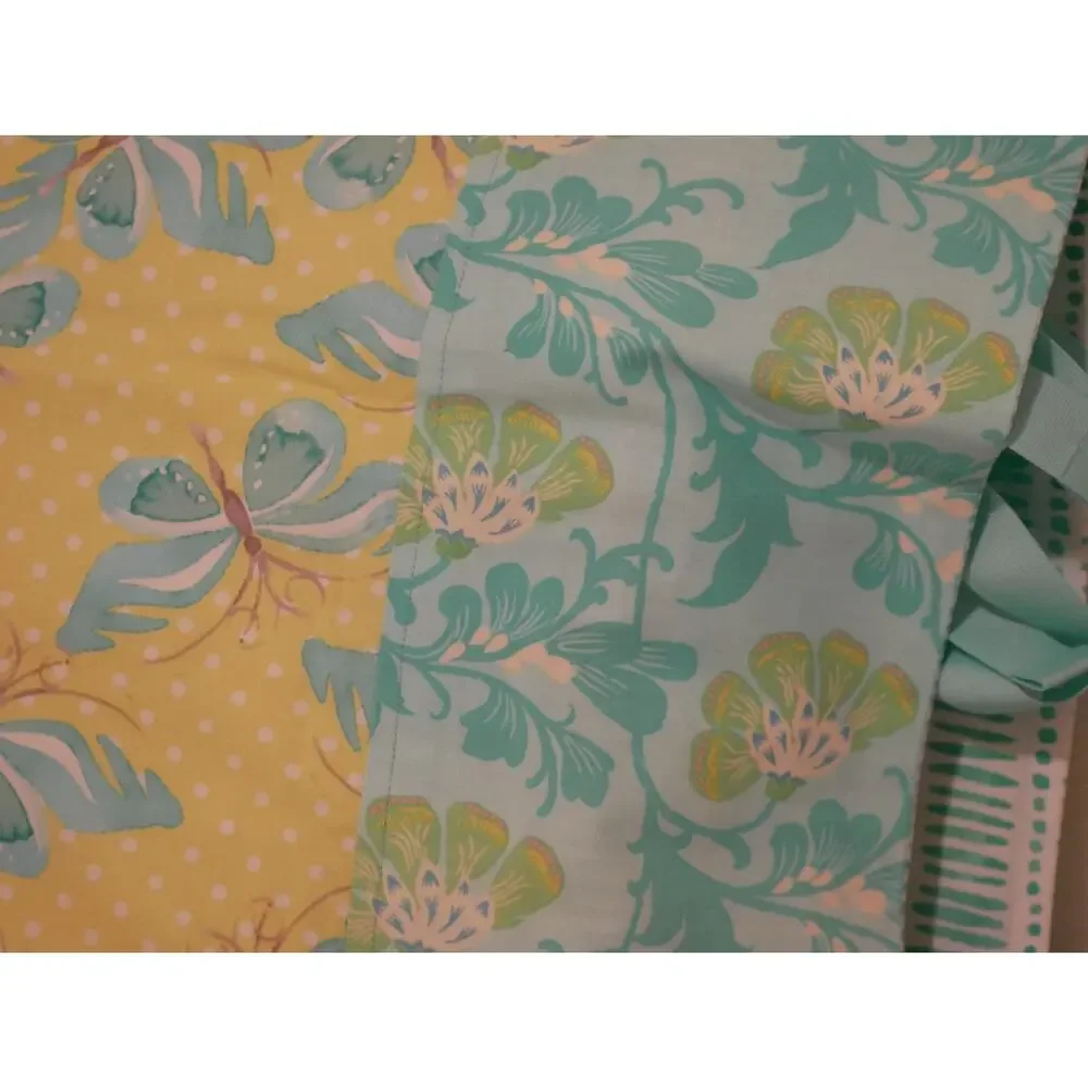 Butterfly Pillowcase, Handmade Cotton, Turquoise Floral Border, Ribbon Closure